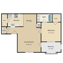 1Bed, 1Bath Floorplan