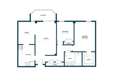 2 Bedroom 1 Bath Floor Plan at Trillium Apartments, Fairfax, VA