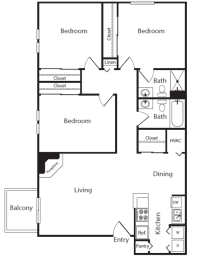 a floor plan of a house with a bedroom and a living room
