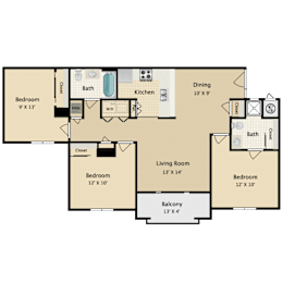 3 Bed, 2 Bath Floorplan