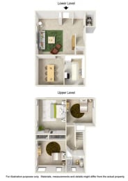 a floor plan of a town house with roommates