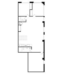 A drawing of a floor plan with a kitchen area, a bathroom, and a furnace.