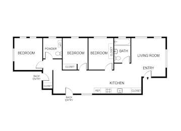 A black and white image of a floor plan for a house.