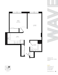 A black and white image of a floor plan for a two-bedroom apartment.