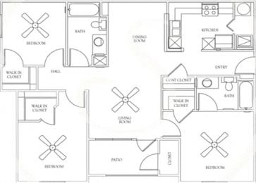A black and white image of a house floor plan.