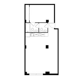 A floor plan of a house with two bathrooms.