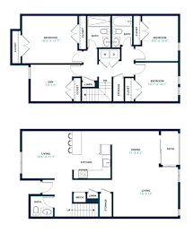 A floor plan of a two-story house with labeled rooms and dimensions.