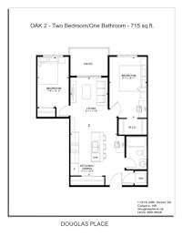 A floor plan for a two bedroom apartment with one bathroom.
