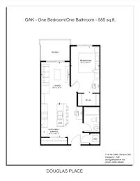 A floor plan for a one bedroom/one bathroom apartment at Douglas Place.