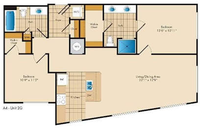 A floor plan of a two bedroom apartment.