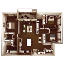 a 3d floor plan of a house with a bedroom and living room