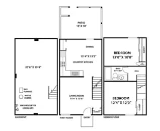 A floor plan of a two-story house with a garage and a living room on the first floor and a bedroom and a bathroom on the second floor.