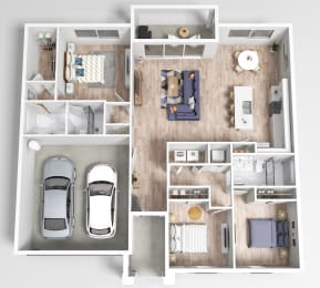 a 3 bedroom floor plan of a house with a car in the garage