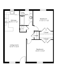 a floor plan of a house with a bedroom and a living room