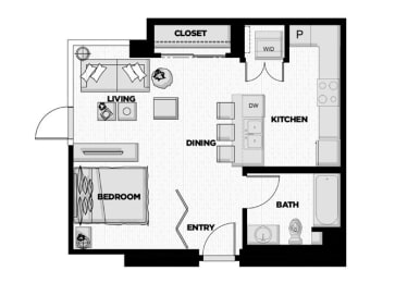 a floor plan of a small room with a bedroom and a bathroom