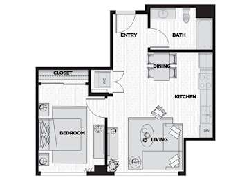a floor plan of a room with a bedroom and a bathroom