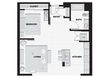 a floor plan of a small apartment with a bedroom and a living room
