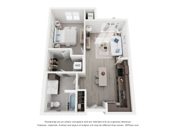 a 1 bedroom floor plan with a bathroom and a living room