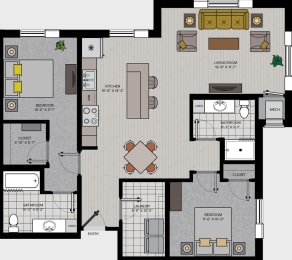 a floor plan of a home with bedrooms and a living room