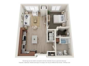 1Bd 1Ba Floor Plan at The Landing at Amber Fields Apartments, Rosemount, 55068