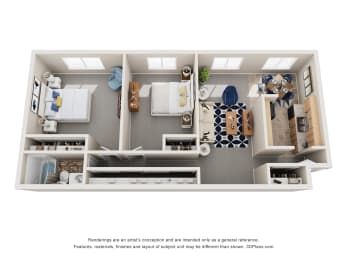 2 Bedroom 1 Bath Floor Plan at Northtown Village Apartments, Spring Lake Park, 55432-2650