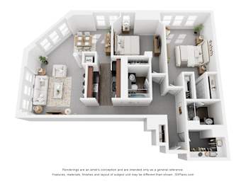 2 Bed 2 Bath Floor Plan at Parkside Apartments, St. Paul, Minnesota