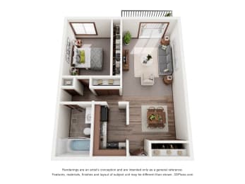 1 Bed Floor Plan at Pheasant Park Apartments, New Hope, MN