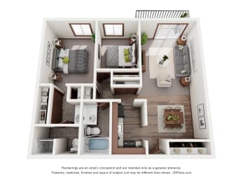 2 Bed 1 Bath Floor Plan at Pheasant Park Apartments, New Hope, MN, 55428-5401