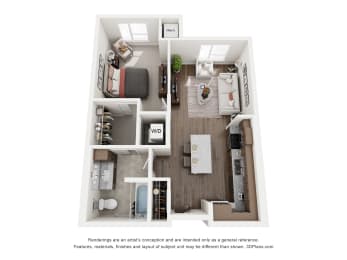 a 1 bedroom floor plan with a bathroom and a living room