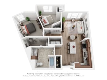 a 1 bedroom floor plan with a bathroom and a living room