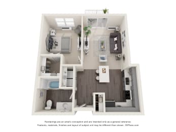 a 1 bedroom floor plan with a bathroom and a living room
