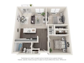 a 3d floor plan of a house with a bedroom