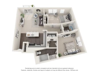 a 3d floor plan of a home with a bedroom and living room