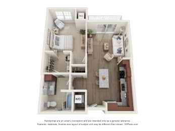 1 bedroom floor plan at The Fern