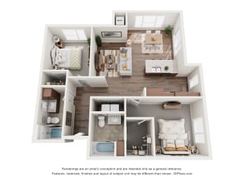 2 bed 2 bath B2 Floor Plan at The Quill 55+ Apartments, Hastings