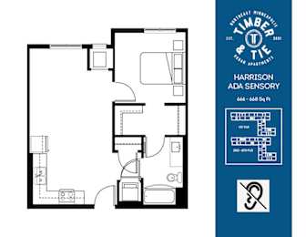 A floor plan for the Harrison Ada Sensory apartment is shown.