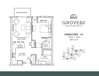 Henslowe - A1 Floor Plan at Grove80 Apartments, Cottage Grove, MN