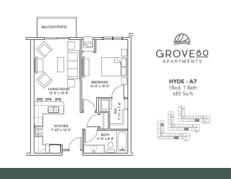 Hyde - A7 Floor Plan at Grove80 Apartments, Cottage Grove, 55016