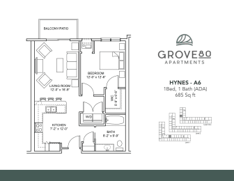 Hynes - A6-ADA Floor Plan at Grove80 Apartments, Cottage Grove, MN, 55016