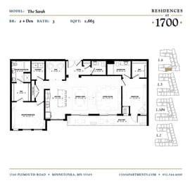 The Sarah Floor plan at Residences at 1700, Minnetonka, 55305