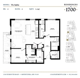 The Sophia Floor plan at Residences at 1700, Minnetonka, 55305