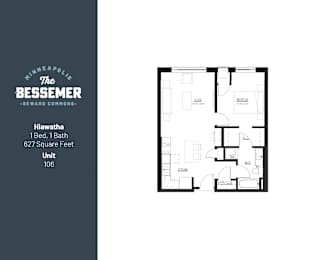 1Bed 1Bath 627 sq.Ft._1 at The Bessemer at Seward Commons Apartments, Minneapolis, MN,  55404