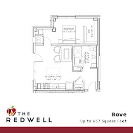 Rave One Bedroom One Bathroom Floorplan at The Redwell Apartments, Minnesota 55401