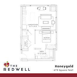 Honeygold One Bedroom One Bathroom Floorplan at The Redwell Apartments, Minneapolis