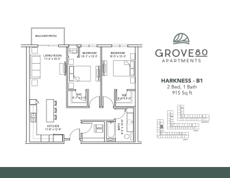 Harkness - B1 Floor Plan at Grove80 Apartments, Cottage Grove, MN, 55016