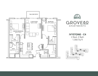 Ivystone - C4 Floor Plan at Grove80 Apartments, Minnesota