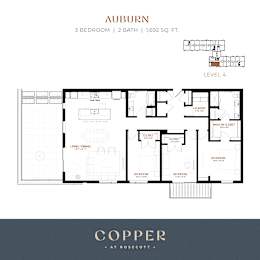 A three bedroom floor plan called Auburn at an apartment called Copper at Rosecott in Rosemount, MN