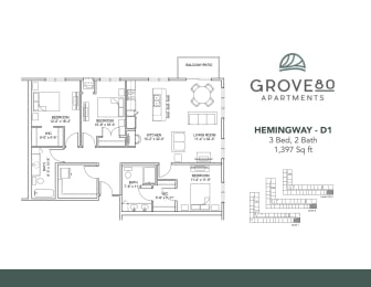 Hemingway - D1 Floor Plan at Grove80 Apartments, Cottage Grove, 55016