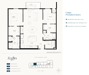 A floor plan for a home with a unique layout, featuring a primary bath with premium tile and abundant natural light.