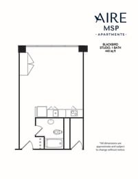 AireMSP_Blackbird_studio-445sf Floor plan at Aire MSP Apartments, Bloomington, Minnesota